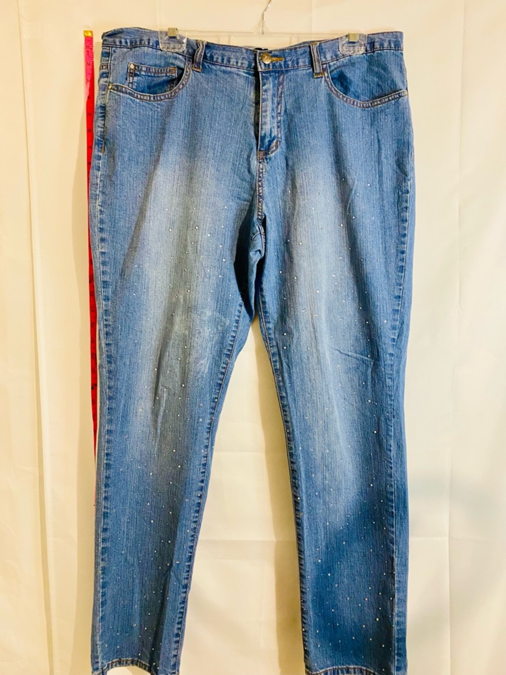 Women's Skinny Blue Jeans with Subtle Rhinestone Accents